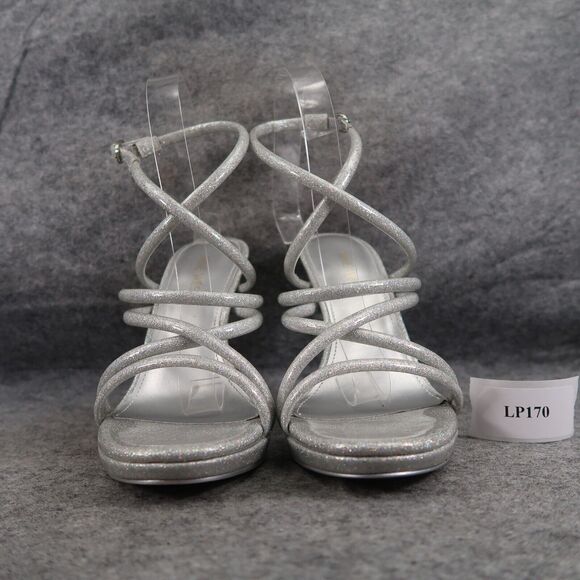 Nine West Shoes Womens 8 Heeled Sandal Ankle Strap Pumps Platform Silver Glitter - Picture 4 of 15